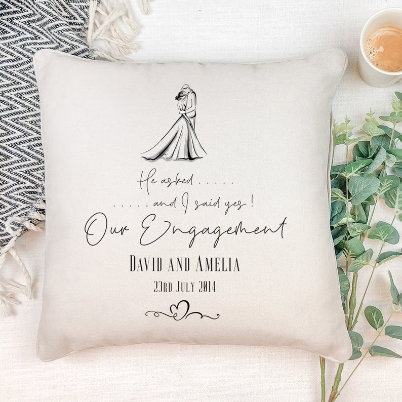 Personalised He Asked I Said Yes Our Engagement Cushion Gift