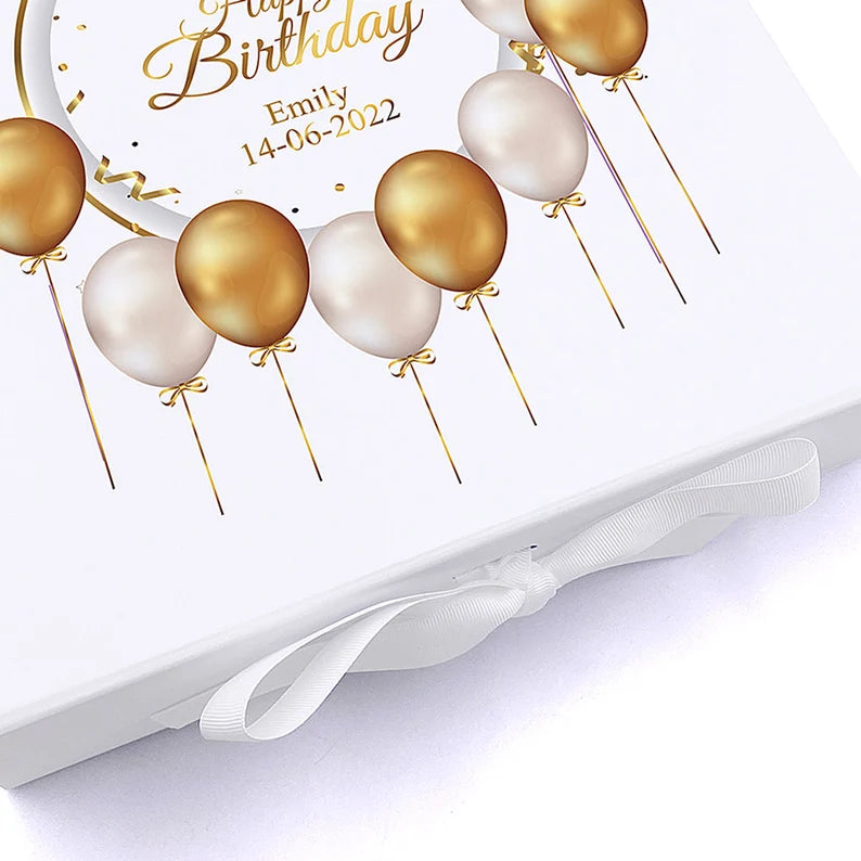 Personalised 18th Birthday Keepsake Box Gift With Gold Balloons