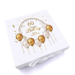 Personalised 60th Birthday Keepsake Box Gift With Gold Balloons