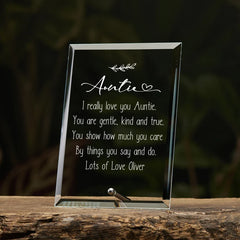 Personalised Auntie Keepsake Gift Glass Plaque With Sentiment