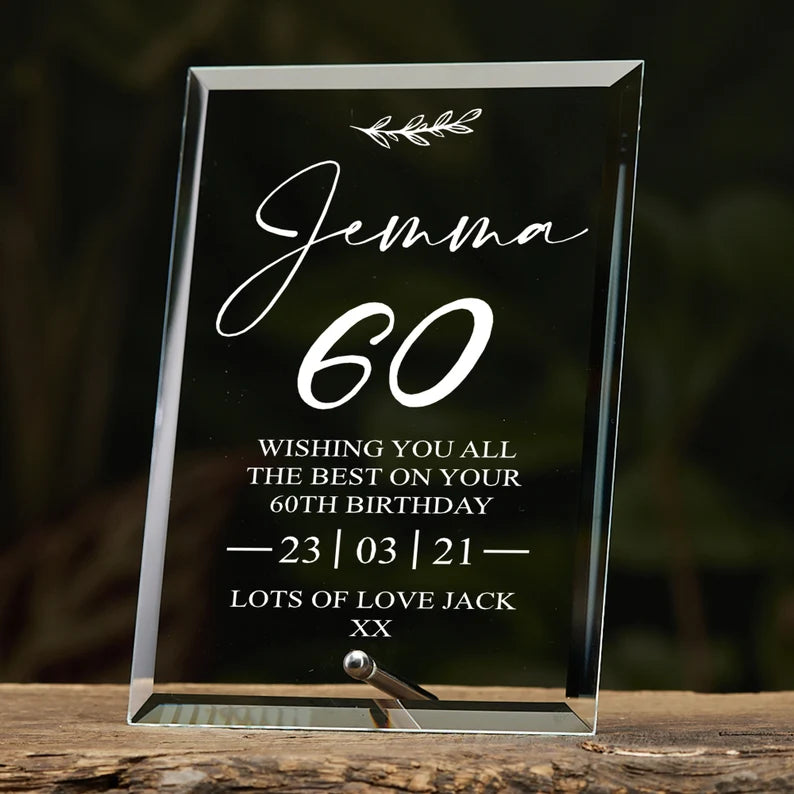 60th Birthday Personalised Glass Plaque Gift With Sentiment