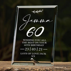 60th Birthday Personalised Glass Plaque Gift With Sentiment