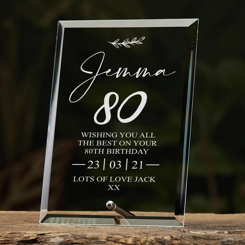 80th Birthday Personalised Glass Plaque Gift With Sentiment