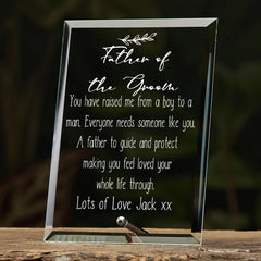 Father Of The Groom Personalised Glass Plaque Gift With Sentiment