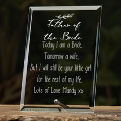 Father Of The Bride Personalised Glass Plaque Gift With Sentiment