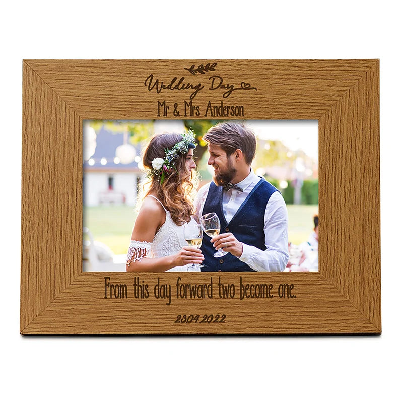 Personalised Wedding Day Photo Picture Frame Landscape With Leaf