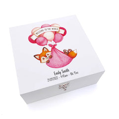 Personalised Baby Girl Keepsake Wooden Box Fox Welcome To The World