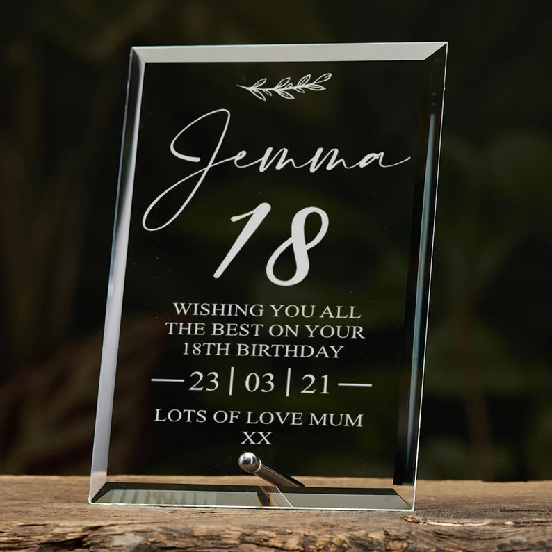 18th Birthday Personalised Glass Plaque Gift With Sentiment