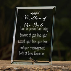 Mother Of The Bride Personalised Glass Plaque Gift With Sentiment