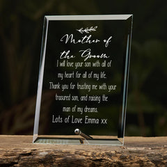 Mother Of The Groom Personalised Glass Plaque Gift With Sentiment