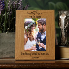 Personalised Wedding Day Photo Picture Frame Portrait With Leaf