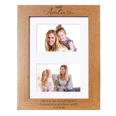 Personalised Auntie Double Photo Picture Frame With Leaf Portrait