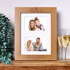 Personalised Auntie Double Photo Picture Frame With Leaf Portrait