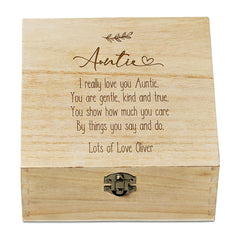 Personalised Auntie Sentiment Wooden Keepsake Box Gift Engraved SHB-160