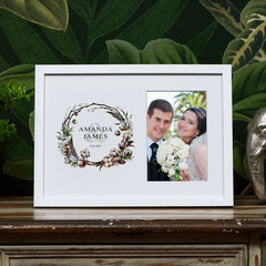 Personalised Wedding Photo Frame Gift With Watercolour Rustic Cotton Design