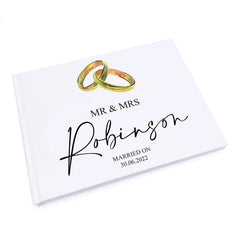 Personalised Wedding Gift Guest Book With Gold Ring Design