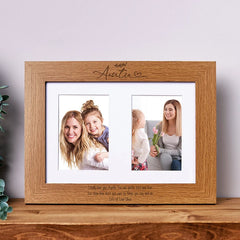 Personalised Auntie Double Photo Picture Frame With Leaf Landscape