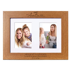 Personalised Auntie Double Photo Picture Frame With Leaf Landscape