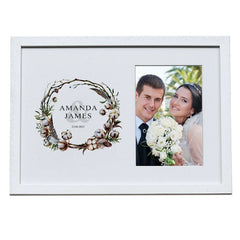 Personalised Wedding Photo Frame Gift With Watercolour Rustic Cotton Design