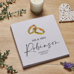 Personalised Large Linen Wedding Photo Album Gift Gold Ring Design