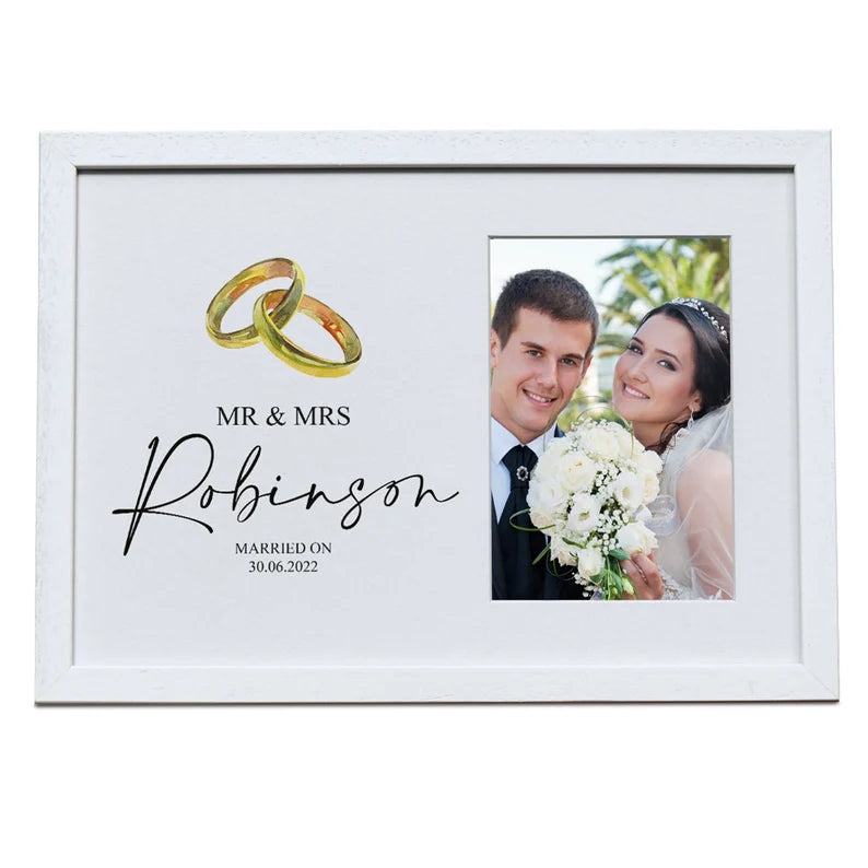 Personalised Wedding Photo Frame Gift With Gold Ring Design