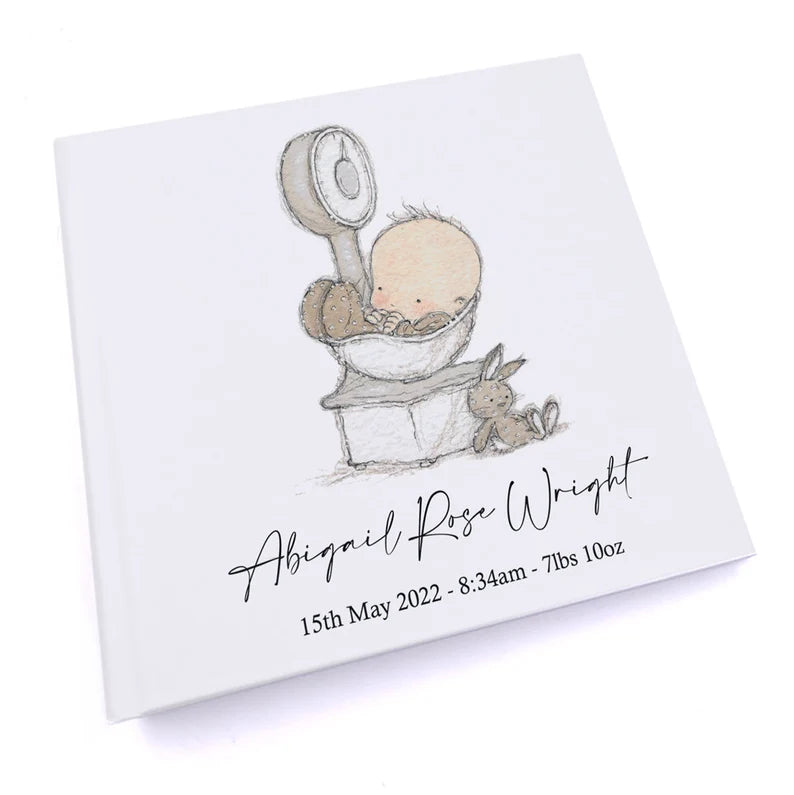 Personalised Cute Baby 6x4" Slip in Photo Album Gift With Hand Drawn Elements