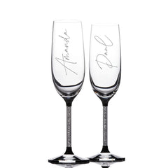 ukgiftstoreonline Personalised Pair of Crystal Filled Champagne Flutes Glasses Prosecco Elements Anniversary Wedding Gift