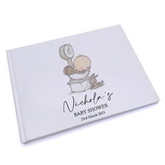 Personalised Baby Shower Lined Guest Book Hard Cover 80 Pages With Cute Baby On Scale
