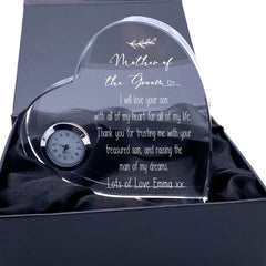 ukgiftstoreonline Personalised Heart Crystal Glass Clock Mother Of The Groom Wedding Gift