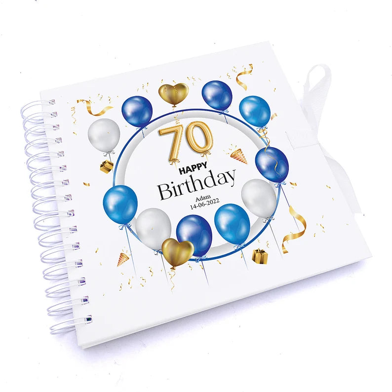 Personalised 70th Birthday Blue Balloon Guestbook Scrapbook Photo Album