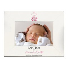 Personalised Baptism Day Photo Frame Gift With Pink Cross