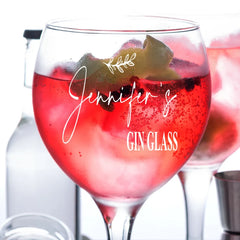 ukgiftstoreonline Personalised Engraved Gin Tonic Cocktail Glass with Name's Gin Glass Design, Any Name, Any Occasion, Gift Boxed Laser Engraved