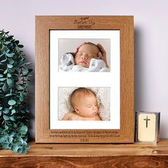 Baptism Photo Frame Landscape Double 6x4 Inch Brown Personalised