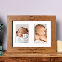Christening Photo Frame Portrait Double 6x4 Inch Brown Personalised