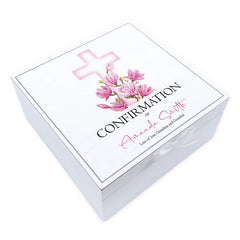 ukgiftstoreonline Personalised Confirmation Vintage Wooden Box With Pink Cross