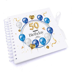Personalised 50th Birthday Blue Balloon Guestbook Scrapbook Photo Album