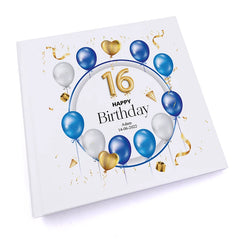 Personalised 16th Birthday Photo Album Gift With Blue and Gold Balloons