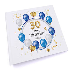 Personalised 30th Birthday Photo Album Gift With Blue and Gold Balloons