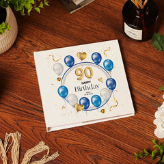 Personalised 90th Birthday Photo Album Gift With Blue and Gold Balloons