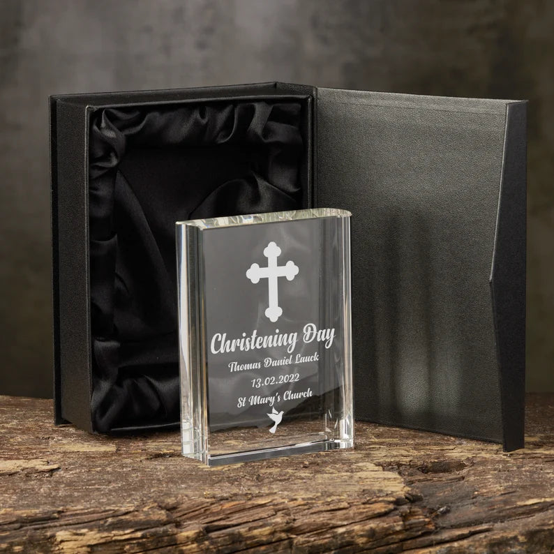 ukgiftstoreonline Personalised Christening Day Crystal Book Ornament Keepsake Gift In Box
