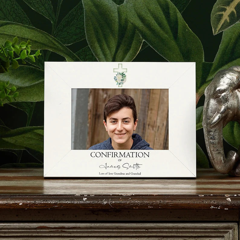 Personalised Confirmation Photo Frame Gift With Green Cross ...