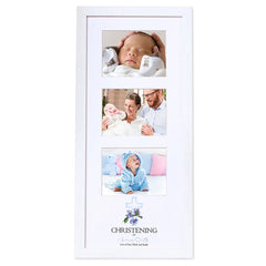 Personalised Christening Day Triple Photo Frame With Blue Cross
