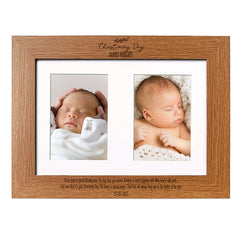 Christening Photo Frame Portrait Double 6x4 Inch Brown Personalised