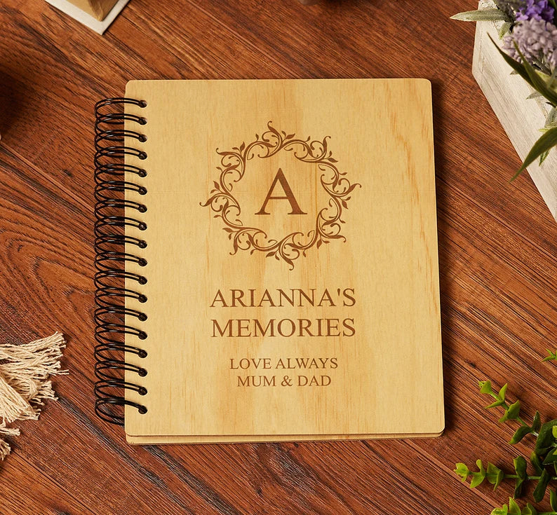 Personalised Monogram and Sentiment Wooden Photo Album Engraved Gift Scrapbook ukgiftstoreonline