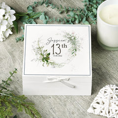 Personalised 13th Birthday Vintage Wooden Box Gift With Green Ferns
