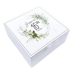 Personalised 16th Birthday Vintage Wooden Box Gift With Green Ferns