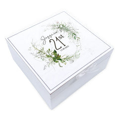 Personalised 21st Birthday Vintage Wooden Box Gift With Green Ferns