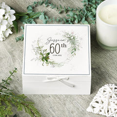 Personalised 60th Birthday Vintage Wooden Box Gift With Green Ferns