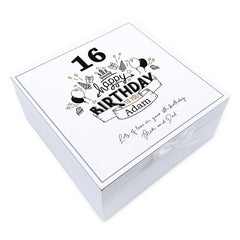 ukgiftstoreonline Personalised 16th Birthday Vintage Wooden Box Keepsake Gift Elements