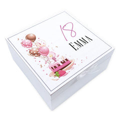 ukgiftstoreonline Personalised 18th Birthday Vintage Wooden Box Keepsake Gift With Cake